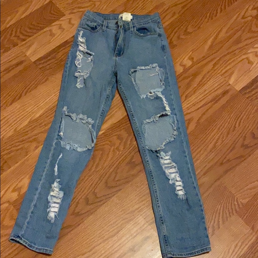 Ripped denim mom jeans